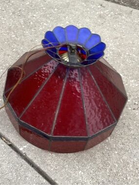 Stained Glass Pendant Lamp Shade in Deep Red and Blue Tiffany Style